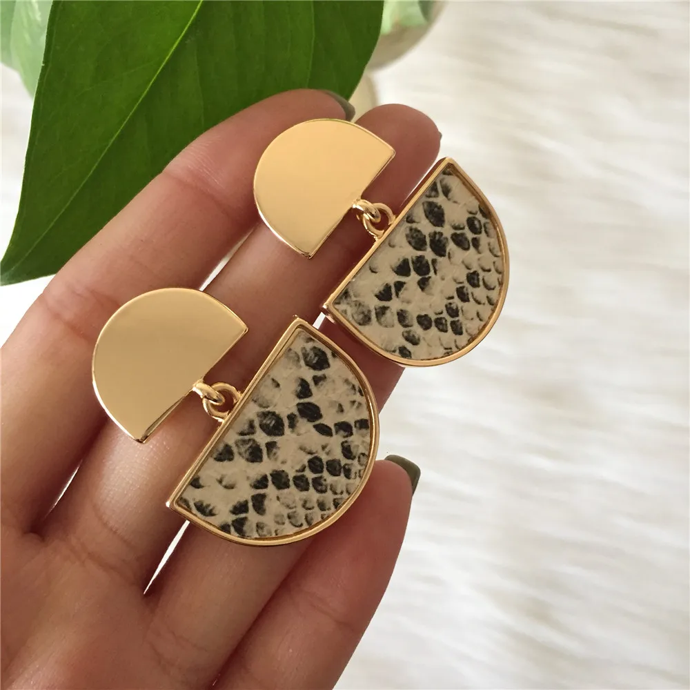 New Fashion Boho Ethnic Style Drop Earrings Gold Color Leopard Snake Skin Print Round Disk Dangle Earrings for Women Jewelry