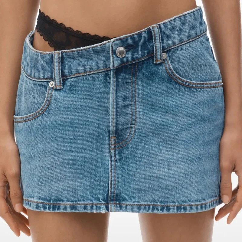 

2026 Summer New Design Sensual Lace Splicing Waist Vintage Denim Short Skirt for Women