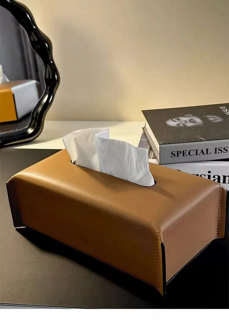 Gewebte Tissue Box Leder Serviette Fall Luxus Papier Abdeckung Wohnzimmer Seidenpapier Halter Desktop Hause Tisch Dekoration – Detail 5