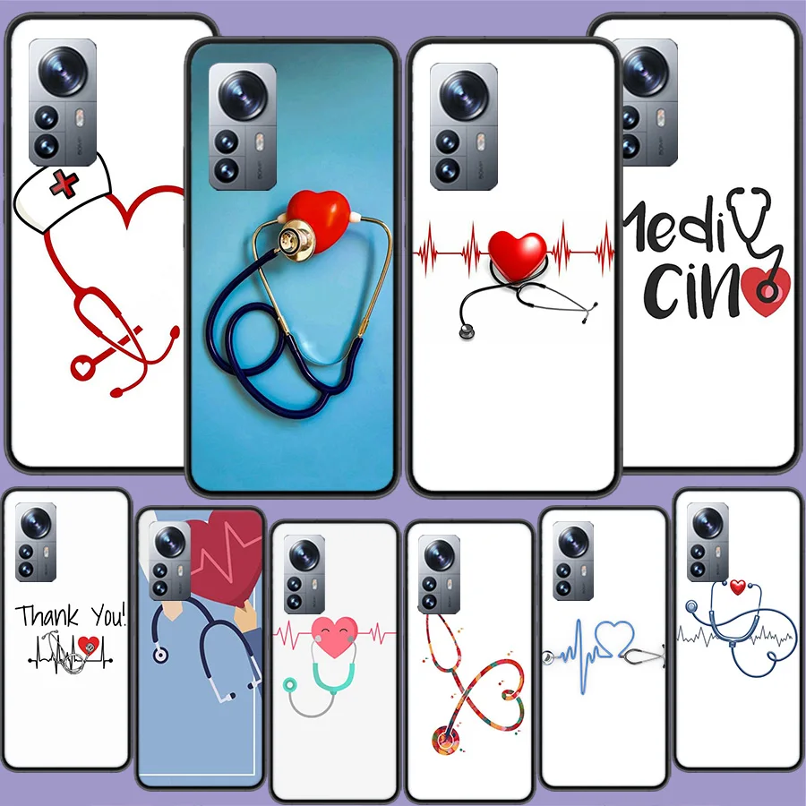 Nurse Medical Stethoscope Phone Case For Xiaomi Poco X3 NFC X4 GT M3 M4 M5 M5S X6 X5 F6 Pro F5 F4 Mi F3 F2 F1 Cover TPU Capa Coq