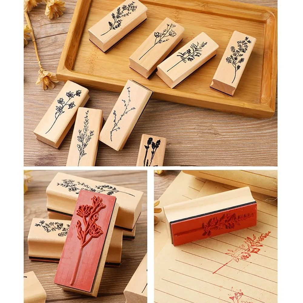 Gifts Wood Vintage Flower Plant Stamping Arts DIY Wooden Stamps Crafts Stationery Scrapbooking Stamps