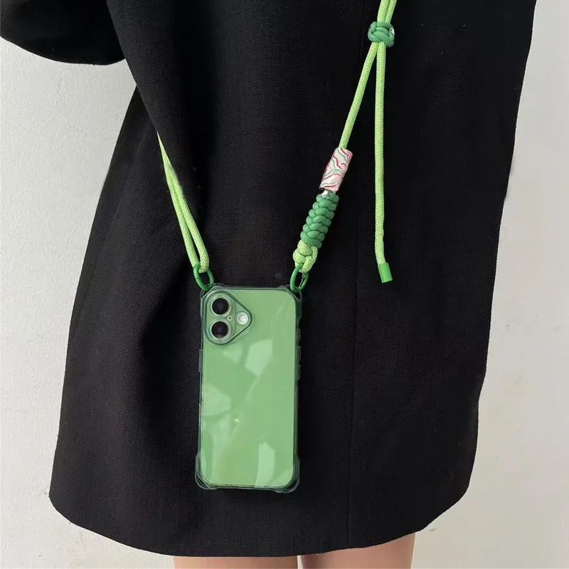 Fashion Clear Soft  Adjustable Strap Lanyard Case For iPhone 17 Air 16 15 14 11 12 13 Pro Max 16E Crossbody Necklace Cover