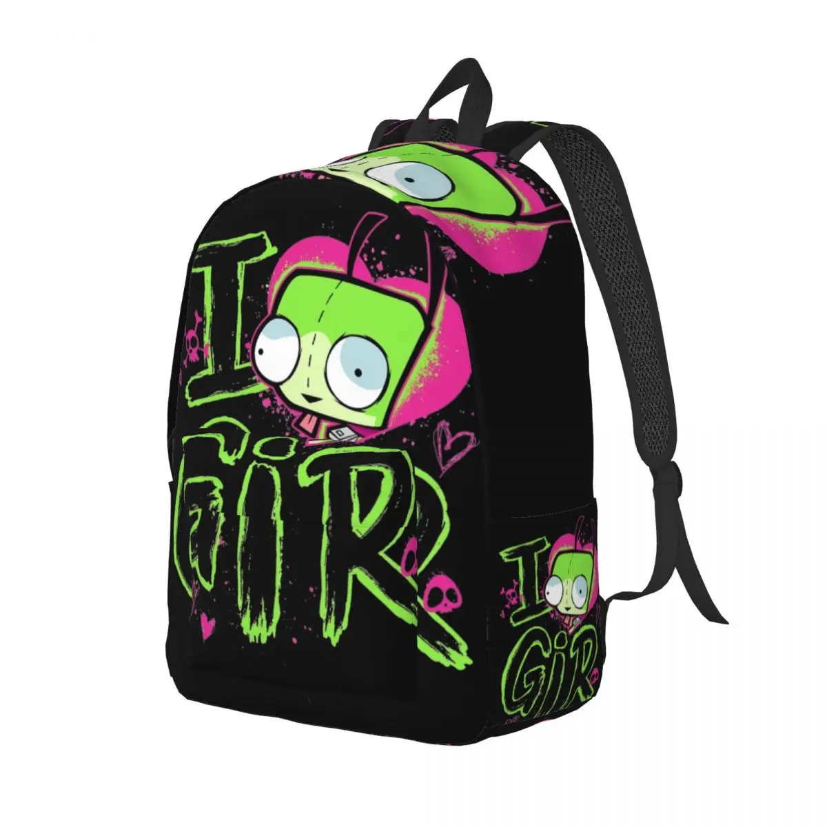 Invader Zim Valentine\'s Day Backpack for Men Women High School Hiking Travel Daypack I Love GIR Retro Pop Laptop Canvas Bag Gift