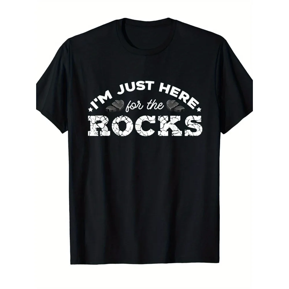 

Men's Funny "I'm Just Here for The Rocks" Geology Rockhounding T-Shirt - Retro Casual Short Sleeve Tee with & Mineral Graphic Print, Comfortable Casual Attire for, Camping & for geologists