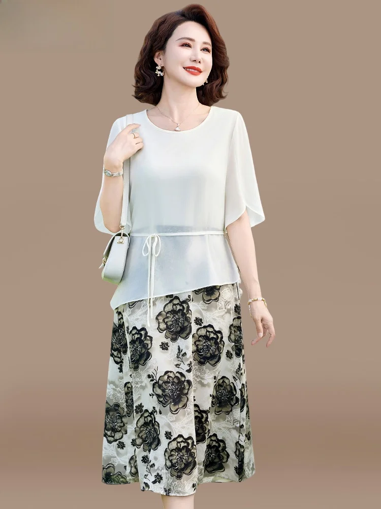 

Модное летнее платье для женщин среднего возраста, короткий рукав, элегантное, высококачественное, новинка 2025 года, корейский стиль, свободный крой