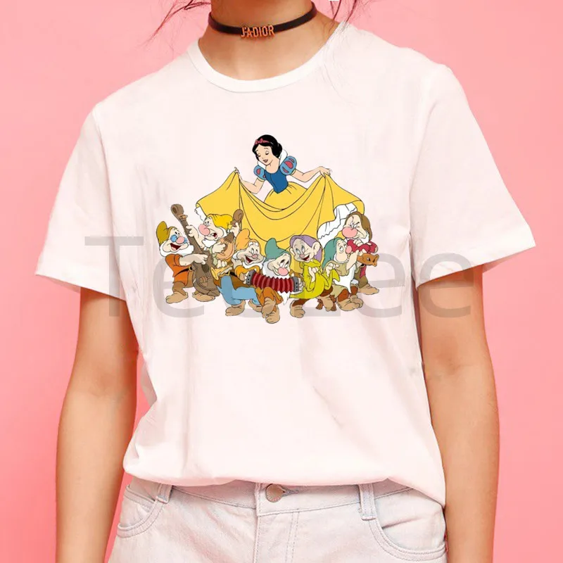 Snow white and Dwarf T Shirt Women Funny Cartoon Princess Women Manga T-shirt Casual Cool Female Tshirt Vintsge Tops Clothing