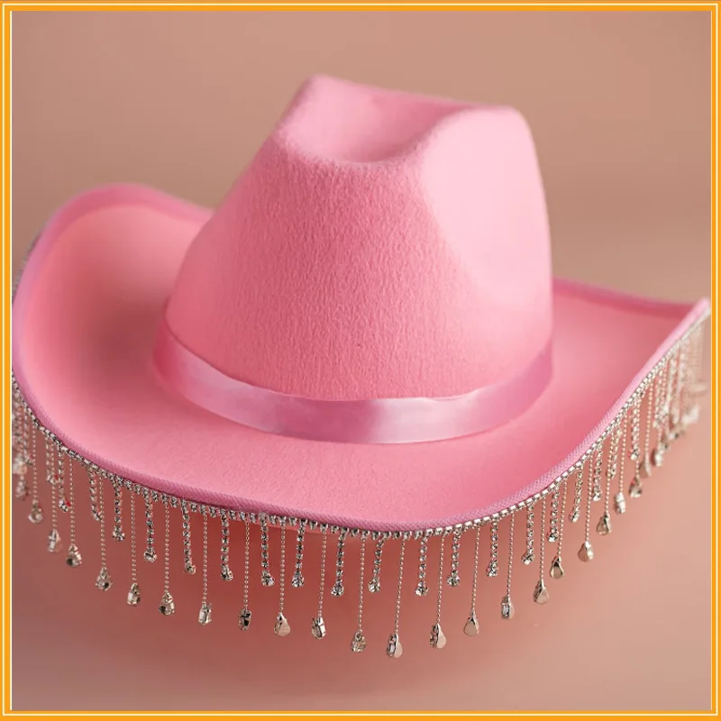 Rhinestone Fringe zachodni kapelusz kowbojski Tiara kapelusz kowbojski zachodni styl dziewczyna szerokie rondo czuł Cowgirl kostium z czapką na