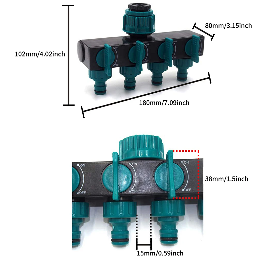4 Way Water Splitters 1 Inch to 3 4 to 1 2 Thread European Standard Garden Irrigation Watering Connector Fittings Valve for Hose
