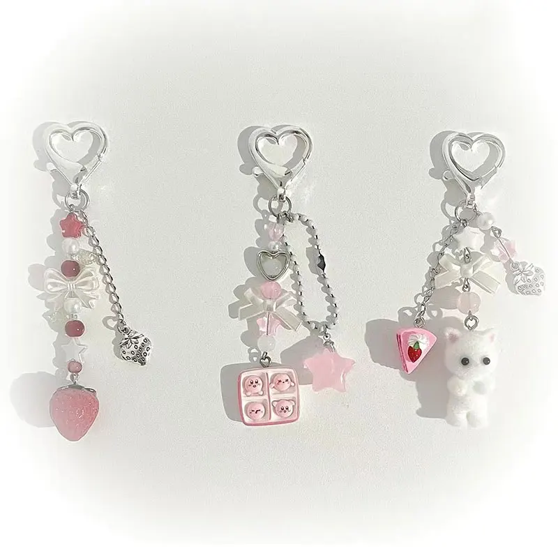 1pcs Cute Calico Critters Cat Keychain Strawberry Cake Gift for Her