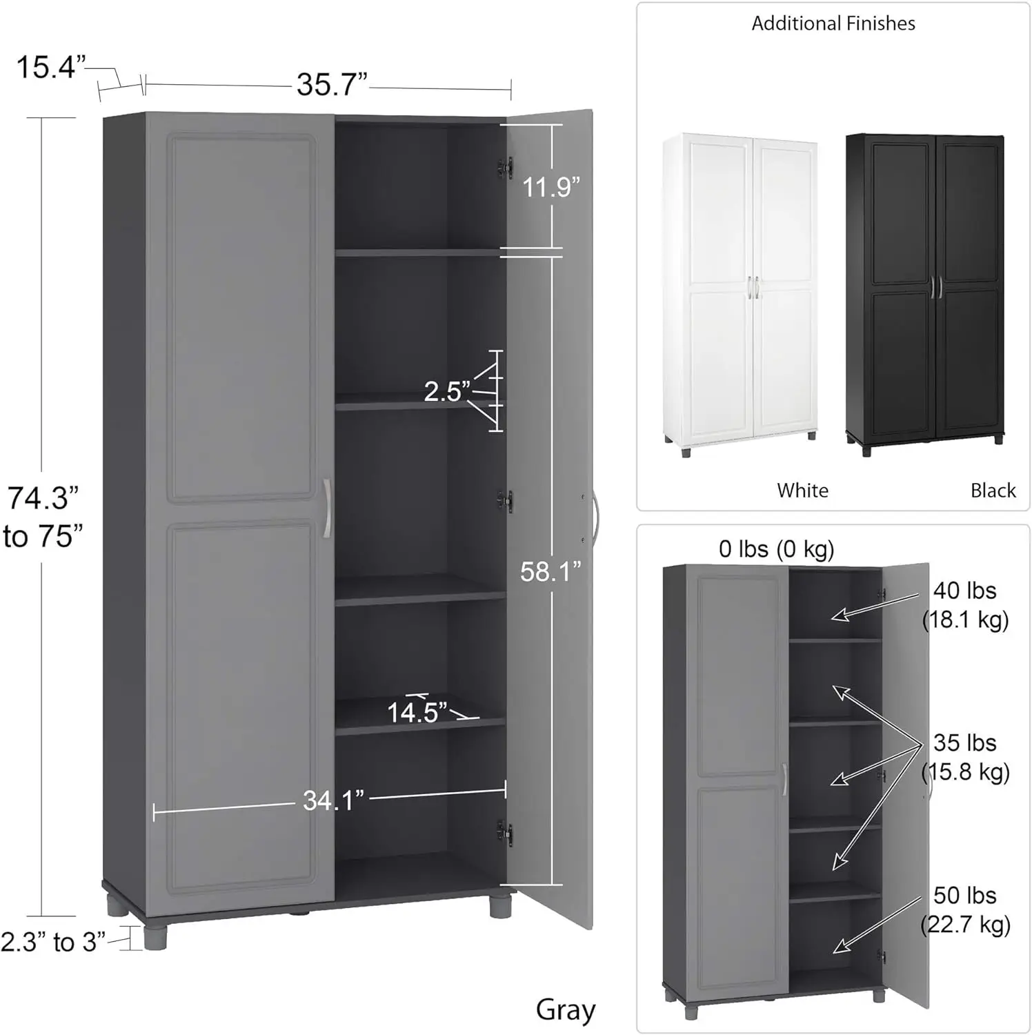 SystemBuild Kendall-armario de almacenamiento de utilidad, 36 ", blanco