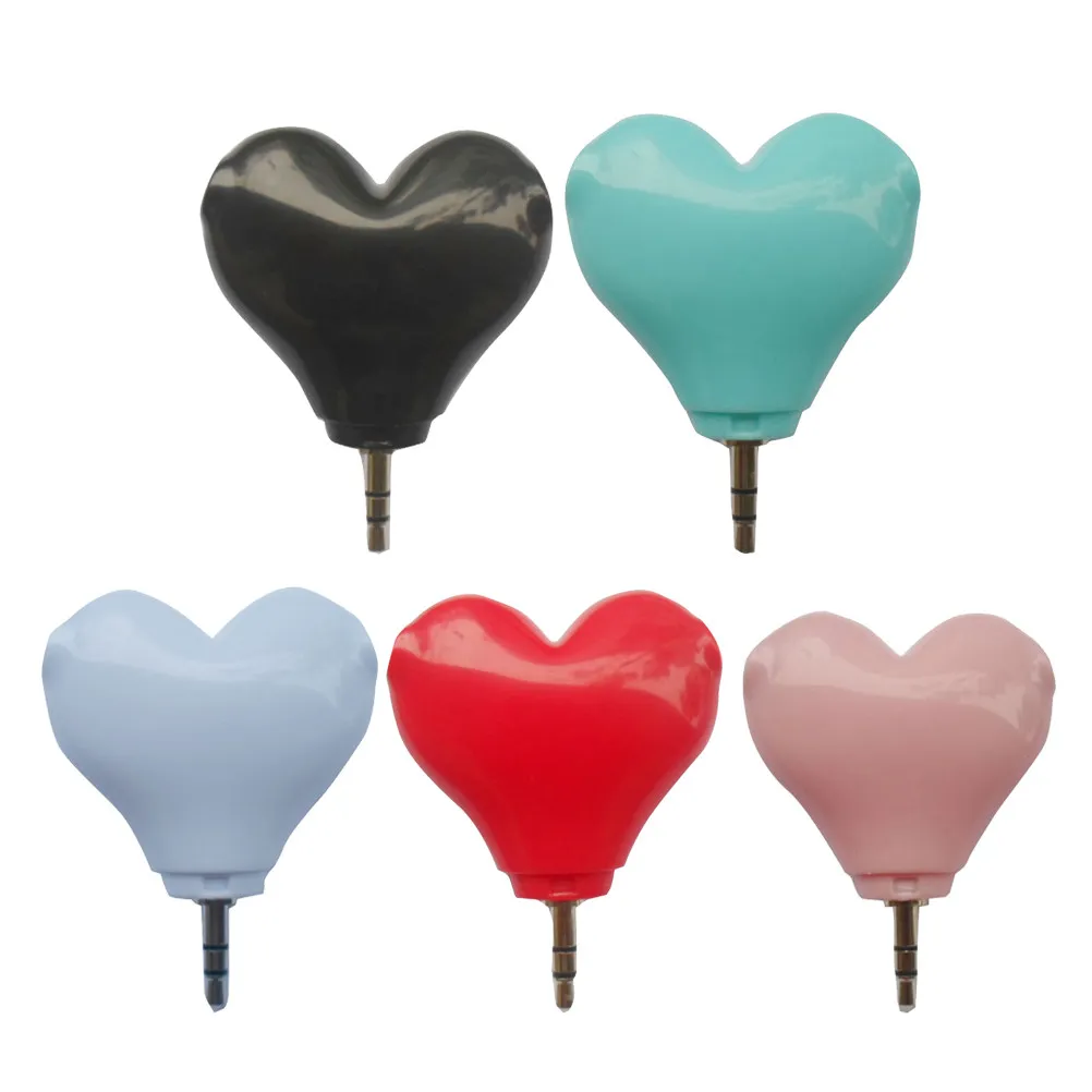 Heart Shape 3.5mm Male to 2 Port Earphone Splitter Adapter Stereo Lightweight Portable Music Player Accessory