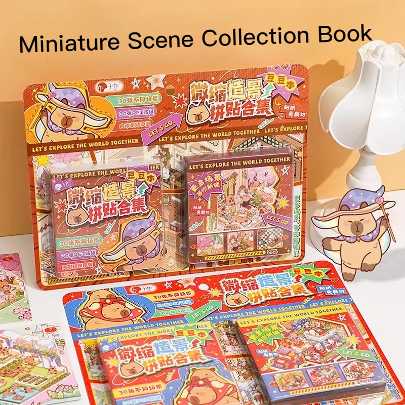 

Miniature Scene Collection Book Miniature Scenery Sticker Book DIY Journal Decoration Collage 3D Pop-Up Sticker Book