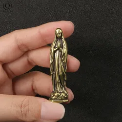 Vintage Brass Virgin Mary Pendant for Keychain Necklace Handmade Rope Car Key Chain Lanyard Hanging Jewelry Women Bag Decoration