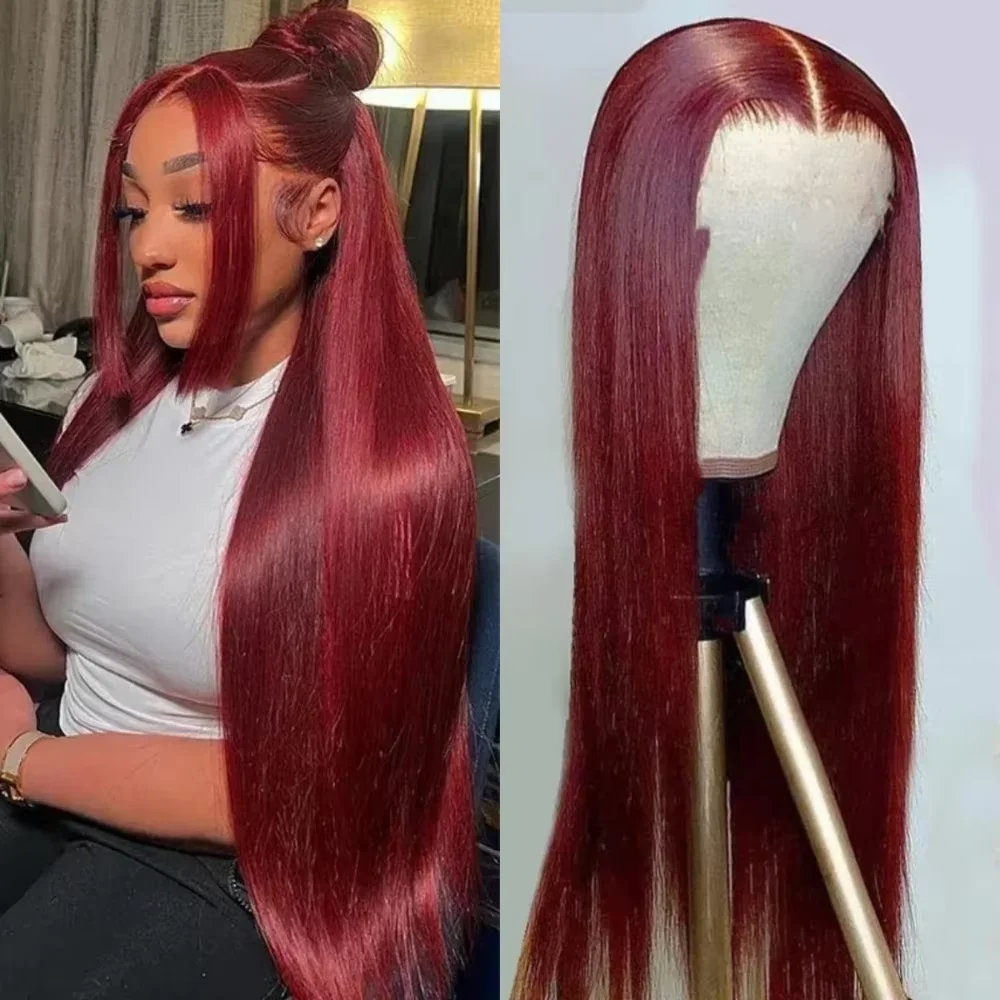 99J Straight Lace Front Human Hair Wigs For Women 36 Inch Burgundy 13x6 Hd Lace Frontal Wigs Human Hair 13x4 Lace Wig PrePlucked