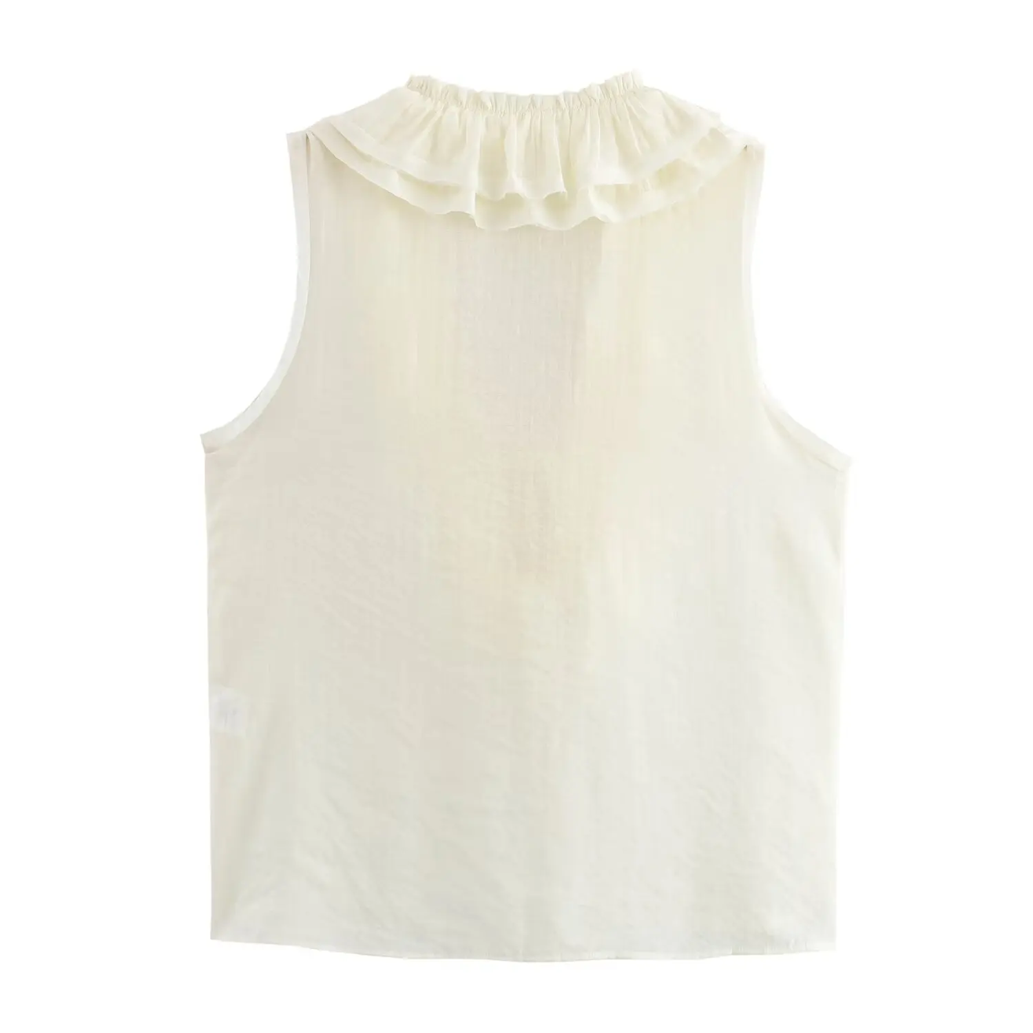 2024 ZAR4 Summer New Women\'s Fashion and Versatile Solid Color Sleeveless Ruffled V-neck Shirt