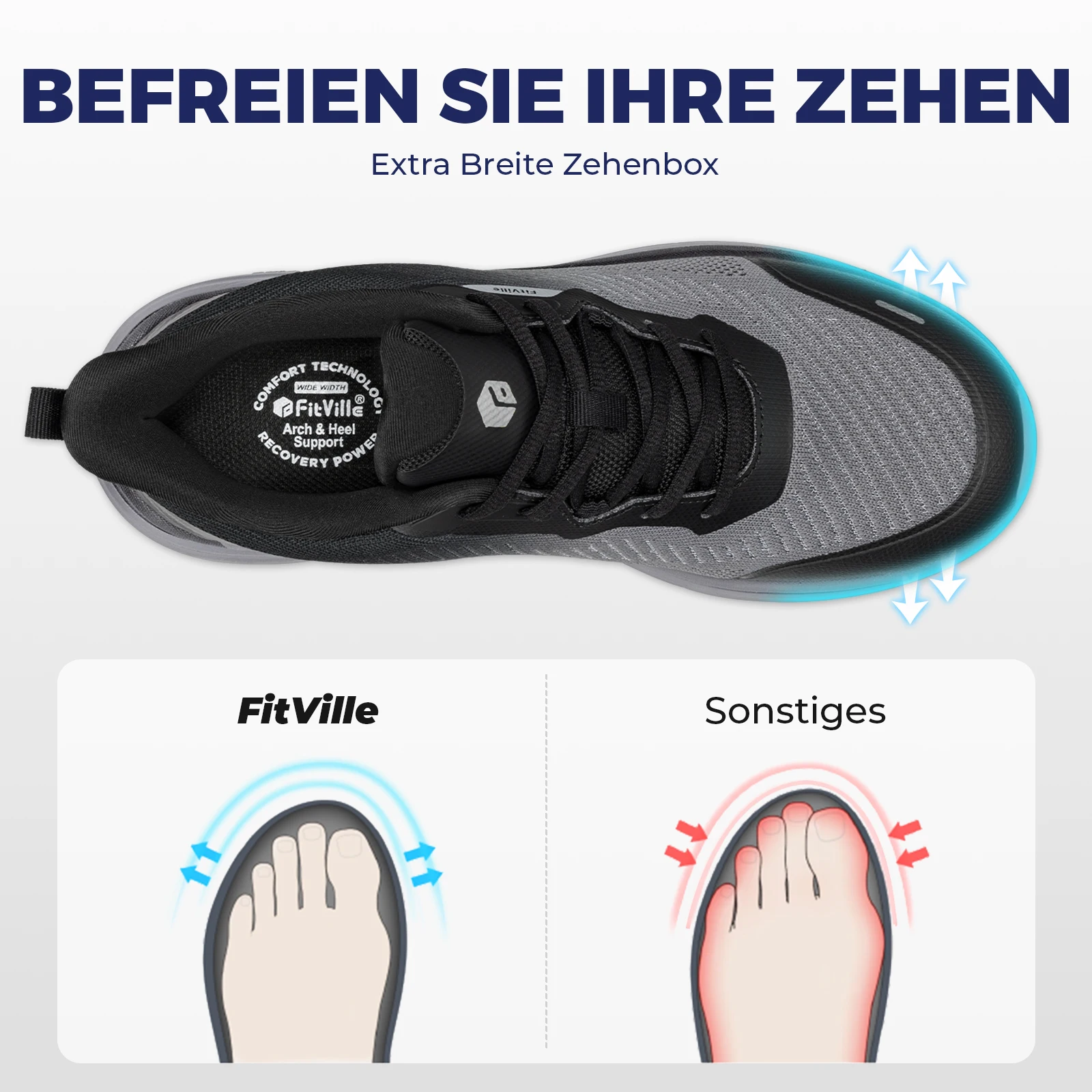 FitVille Men Wide Toe Box Walking Sneakers Water-Repellent Comfortable Casual Outdoor Sports Running Shoes Lightweight Non Slip