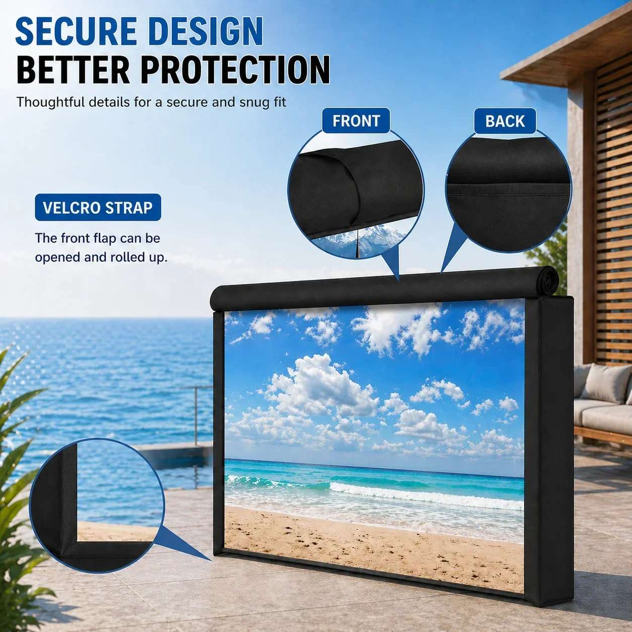 Outdoor TV Cover Waterproof Oxford Fabric Weatherproof TV Cover UV Wind Dust Protection for Patio Garden TV Zipper Roll Up Easy