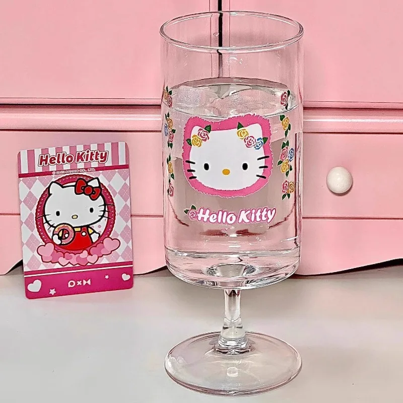

Kawaii Hello Kitty Sanrio Student Lovely Glass Goblet Children Cartoon Juice Milk Cup Household Water Cup Gifts for Kids