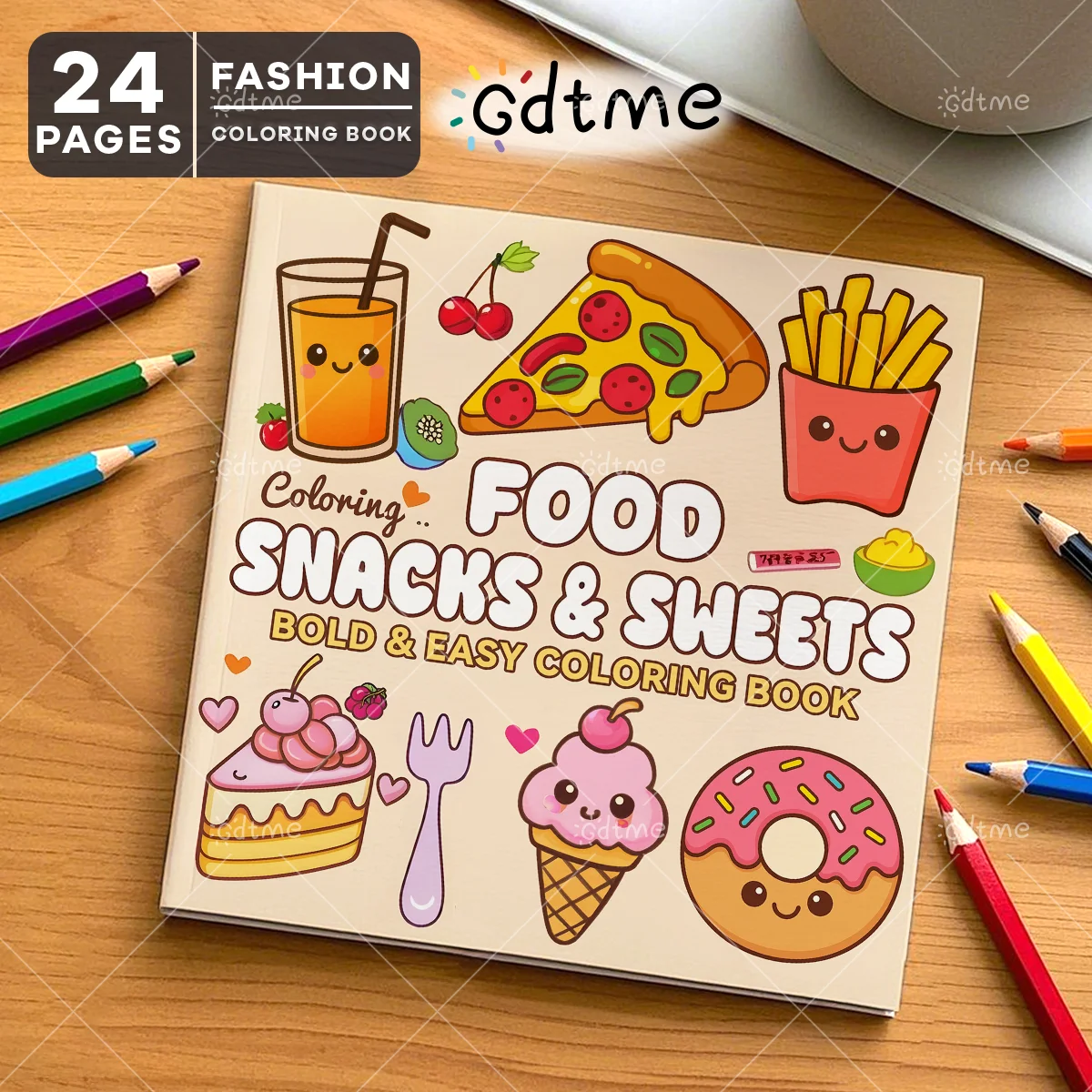 FOOD SNACKS & SWEETS Themed Coloring Book for Adults Cute Drawing Book Perfect Gift for Party and Birthday