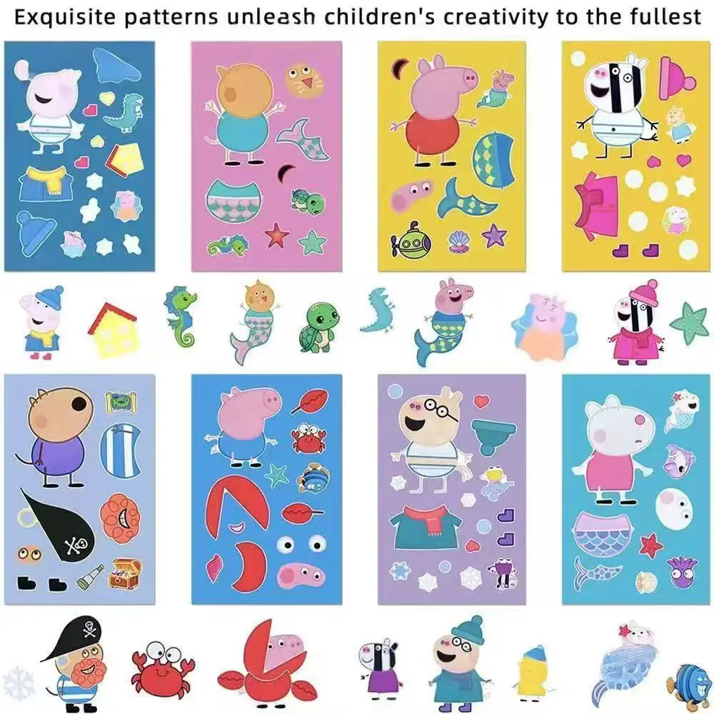 Peppa Pig family assembly puzzle cartoon stickers, pink and blue parent-child educational toys, diy companion gifts view 2