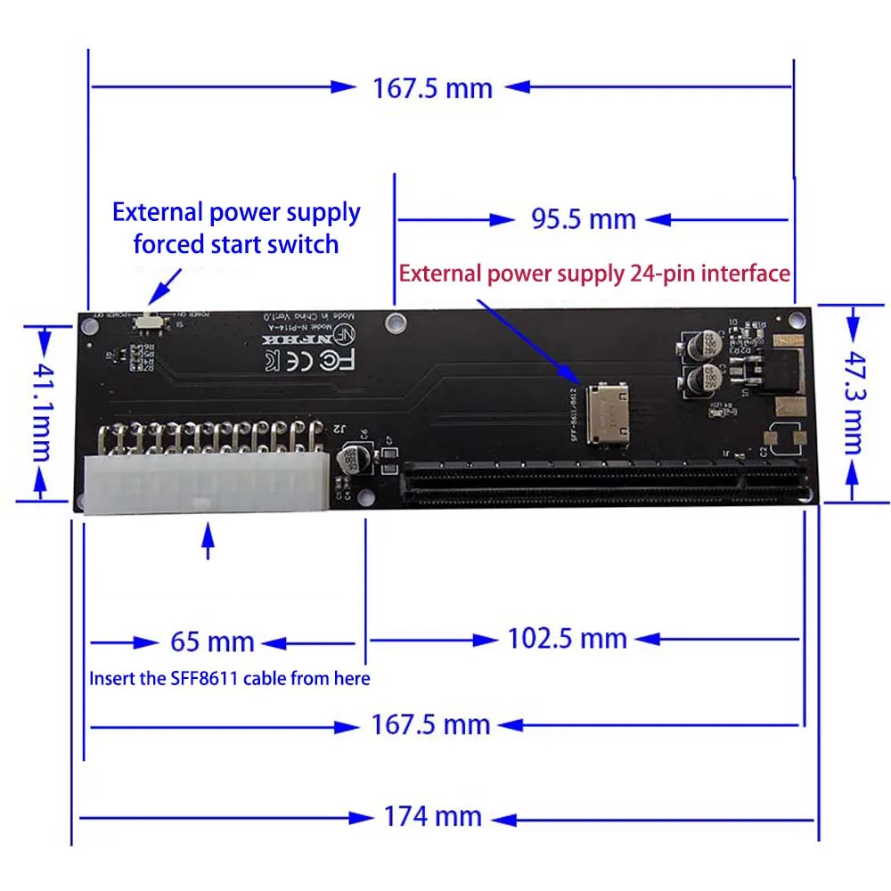 Oculink SFF8612 To PCIe X16 for PCI-E X16 ThinkBook 16+ External Graphics Card Adapter Card 24-pin Power Interface Hot-swappable
