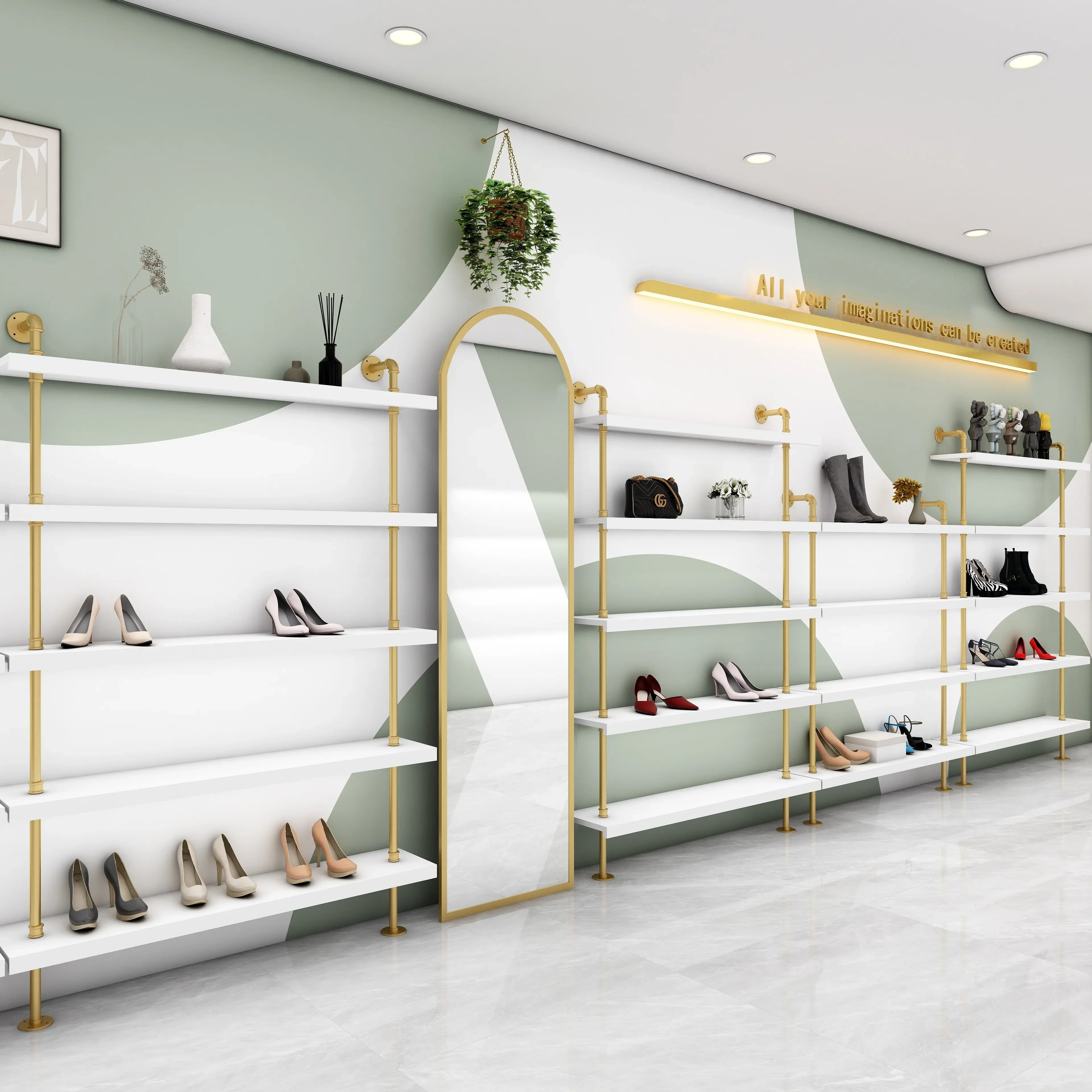 Shoe store display rack gold creative wall mounted shoe store shelf multi-layer boys and girls shoe display