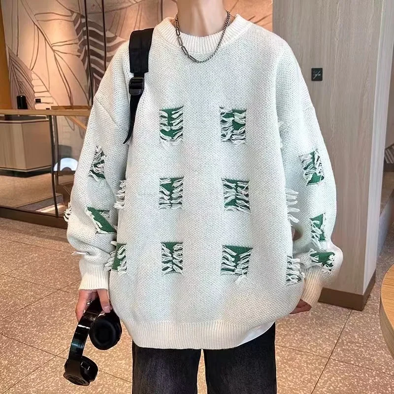 INS Hot y2k Streetwear Autumn Winter Retro Hole Sweater for Men And Women Casual Loose Pullover Hiphop Boy Long Sleeve Sweater