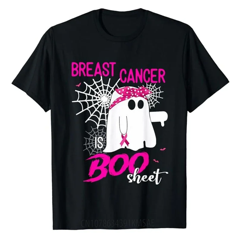 Breast Cancer Is Boo Sheet Breast Cancer Shirt Boo Halloween T-Shirt Ghost Graphic Tee Tops Cool Women's Fashion Mama Wife Gifts