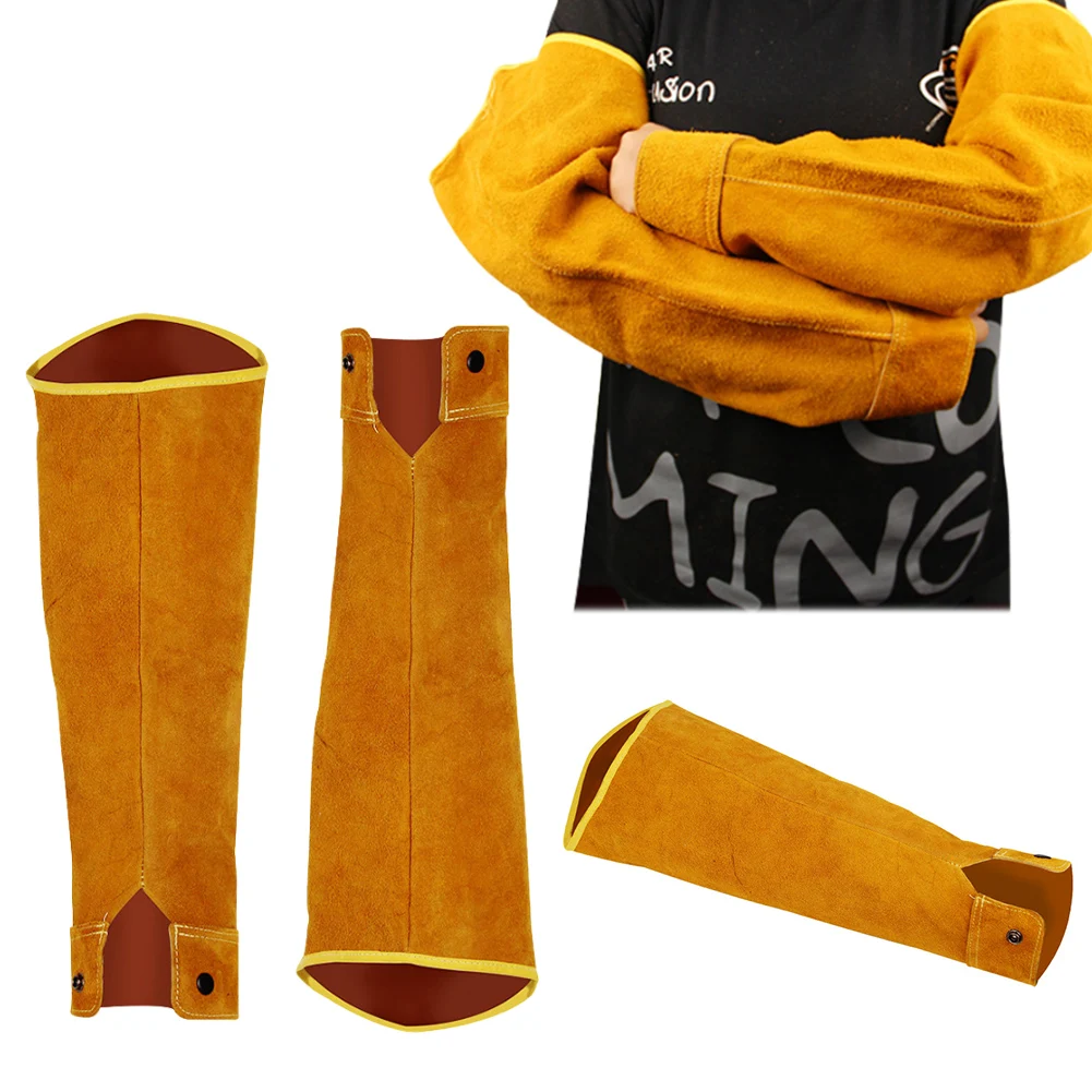 Leather Arm Protection Cover Sleeves Heat & Flame Resistant Cowhide Welding Work Sleeves Welding Arm Protection for Welders Safe