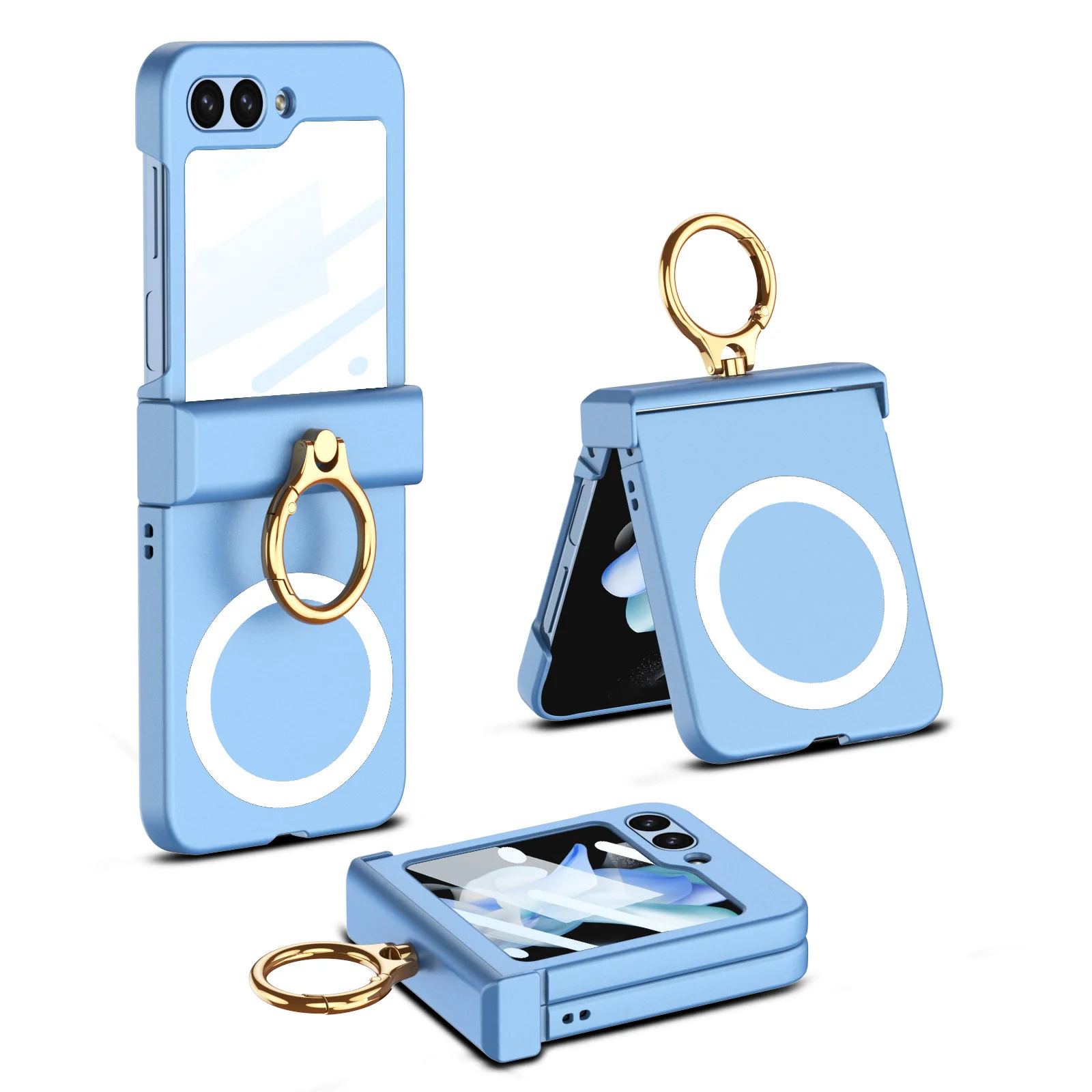 Fashion Flip5 5G Case with Ring Magnetic Hinge for Samsung Galaxy Z Flip 5 PC Cover