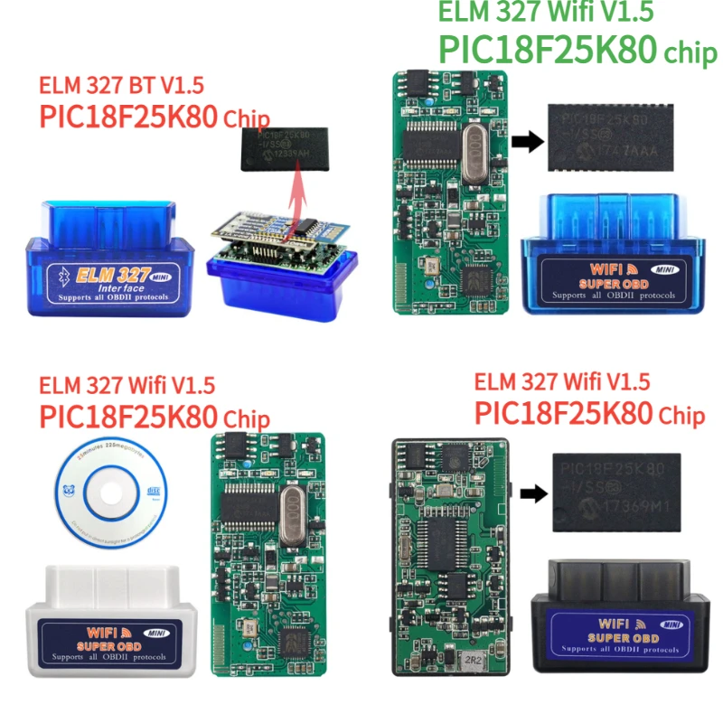 

Latest ELM327 V1.5 Bluetooth/Wifi PIC18F25K80 Chip ELM327 V1.5 OBD2 Diagnostic Tool Works on Android/PC Diagnostic Scanner Tools