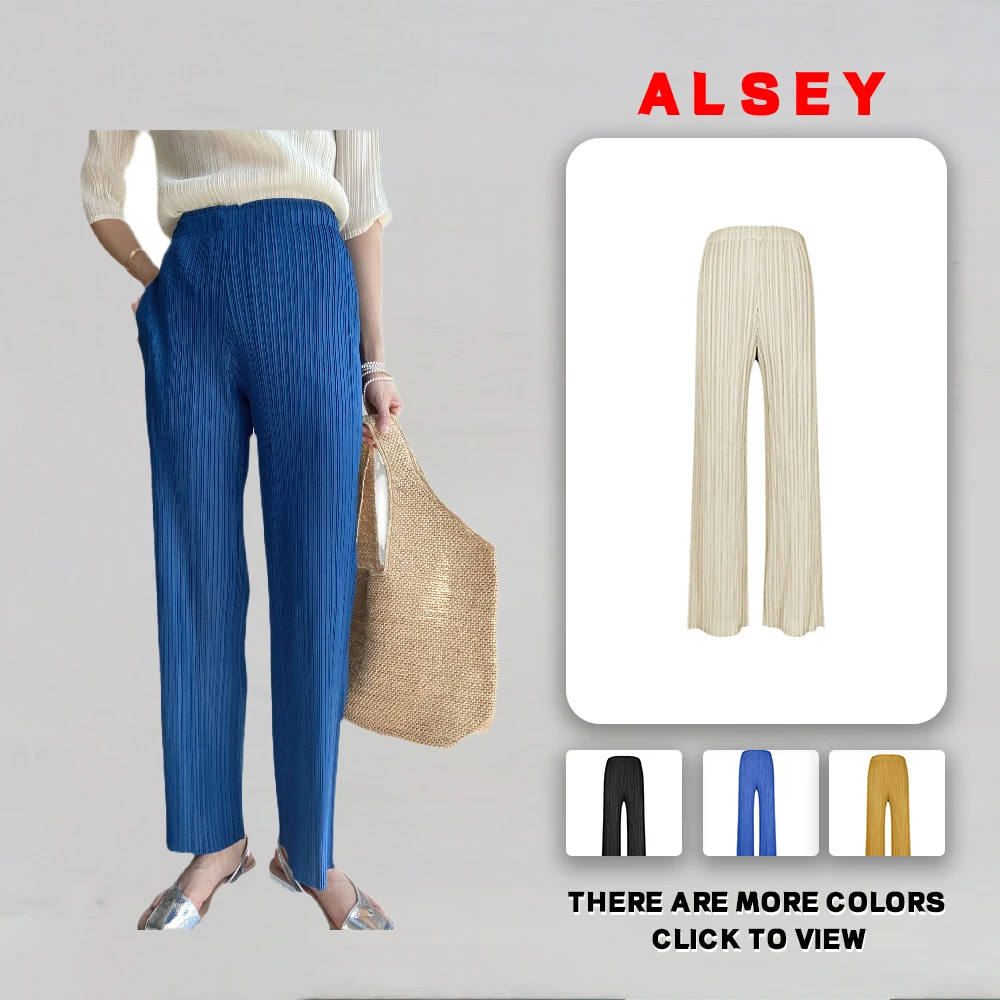 

ALSEY Miyake Designers with The Same Boutique Women's Casual Elegant Loose Straight Slim Pleated Ladies Pants Spring Summer New