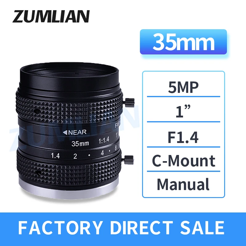 C Mount 35mm Fixed Focal Lenth 5Megapixel 1Inch F1.4 Manual Aperture  For Industrial Camera Iris And CCTV FA Machine Vision Lens