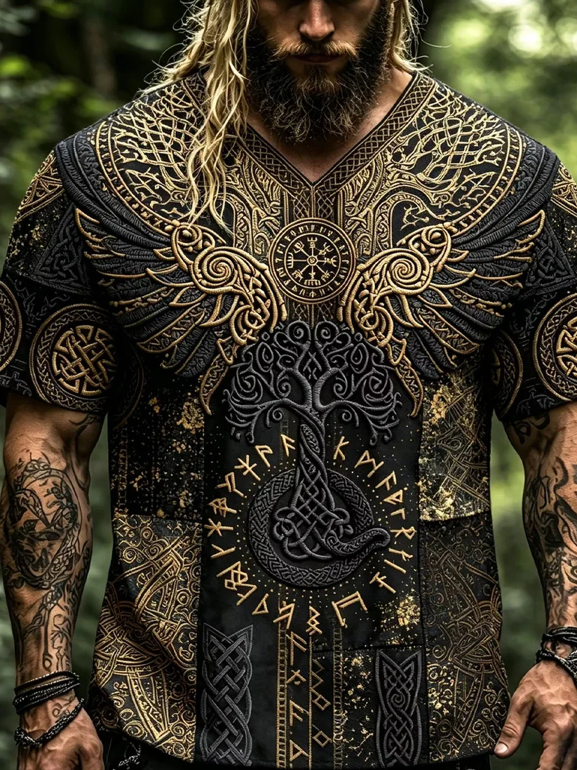 2027 Summer New Style Outdoor Men's Vintage Viking Style 3D Printed Breathable Quick-Drying T-Shirt Family Size Shirt Kids