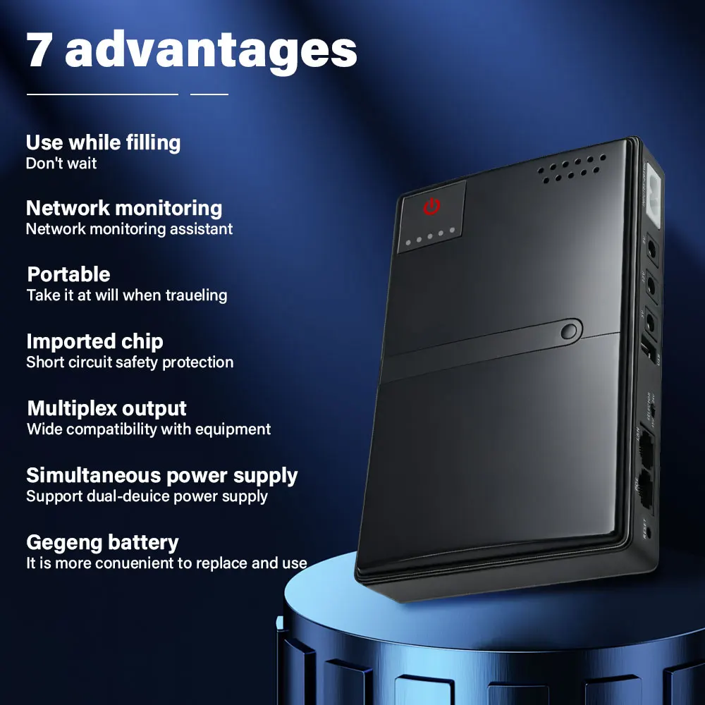 DC18W AC85-265Vac/50-60Hz 1A/2A 5V/9V/12V Large Capacity Multipurpose Mini Portable UPS Backup Power Adapter for WiFi, Router