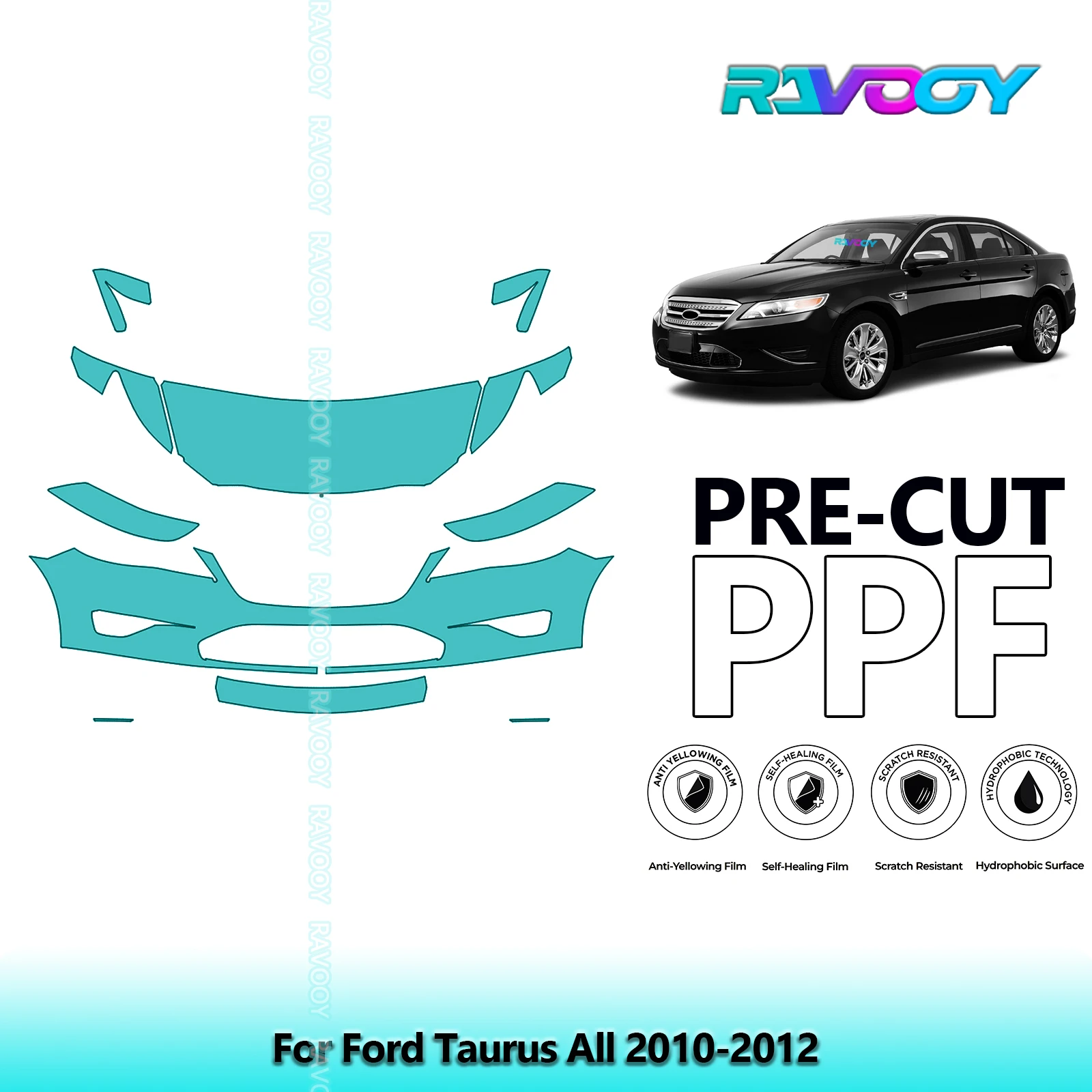 For Ford Taurus All 2010-2012 Partial Front 8.5Mil Pre-Cut Paint Protection Film PPF Stone Chip Kit | Clear/Matte/Black Options