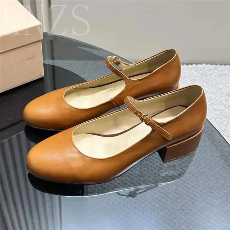 

Spring Summer New Round Toe Fashion Chunky Heel Mary Janes Shoes Women Concise Genuine Leather Casual Party Women Shoes 2024