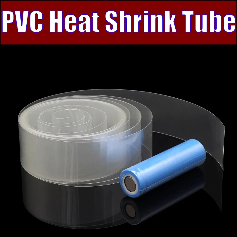 1/5/10M Transparenter PVC-Schrumpfschlauch, Breite 25mm ~ 200mm, für 18650 Akku-Ummantelung, Isolierte Kabelschutzhülle, Lithium-Folienhülle