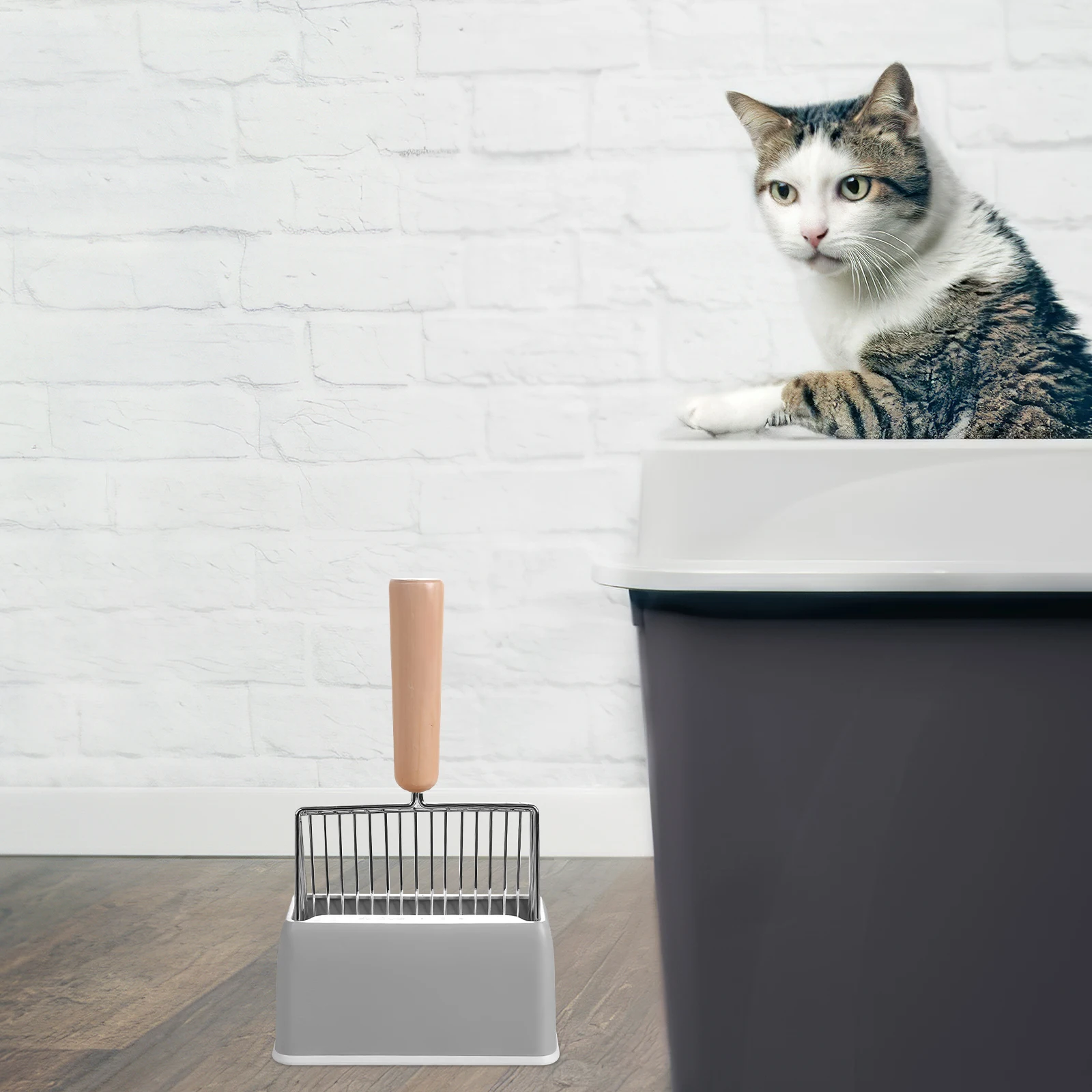 

2pcs Grey Cat Litter Scoop Base Durable Plastic Holder Shovel Caddy Residue Collector Supplies Storage Stand Pet