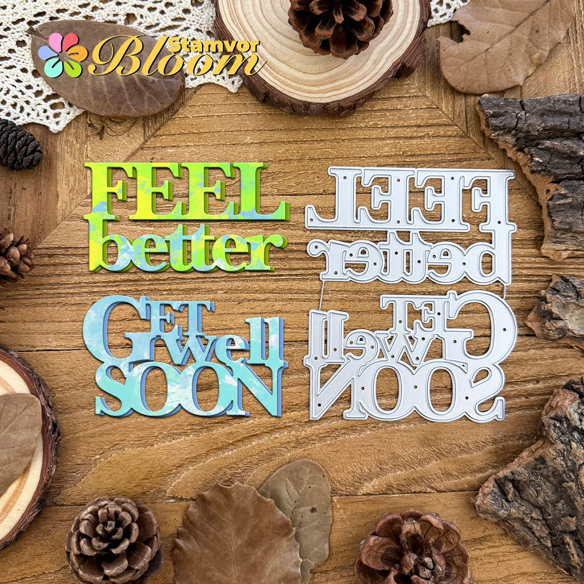 Original FELL BETTER and GET GOELL SOON Titel Worte Metall-Stanzformen, Scrapbooking, dekorative Prägung