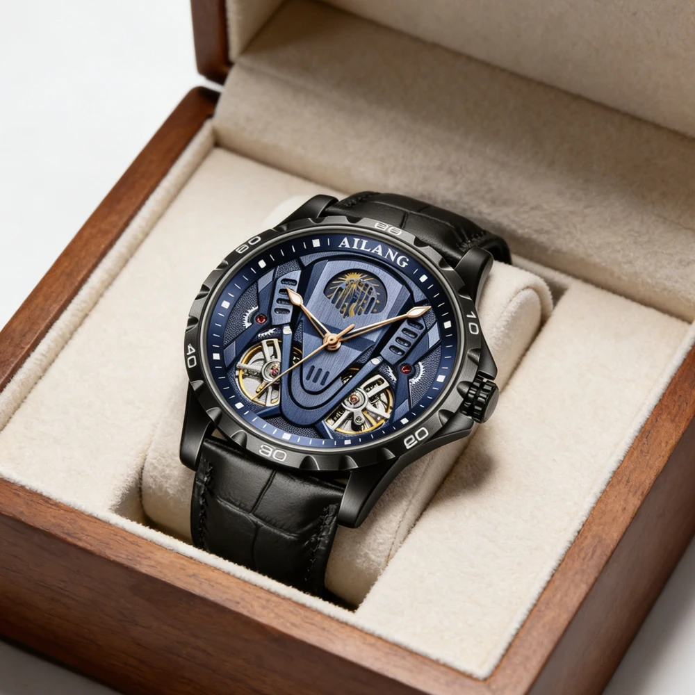 

New Men's Watch High end Double Tourbillon Watch Leather Waterproof Casual Style Personalized Cool Trend Men's Mechanical Watch