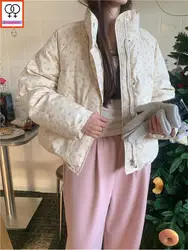 Eniuiirrr Cute Sweet Women Coats Cotton Printed Florals Chic Elegant Loose Thicken New Daily Winter All Match High Street Parkas
