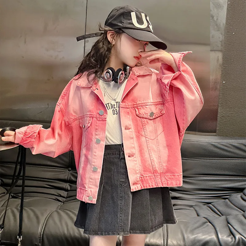 Girls' Spring and Autumn Coat 2024 New Korean Edition Loose Fashion Casual Cowboy Short Versatile Coat