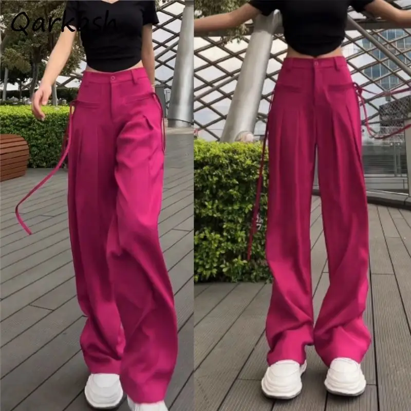 

Wide Leg Pants Women Summer Anti-static Elasticity Hip Hop Streetwear High Waist Solid Breathable Loose Straight Chic Leisure