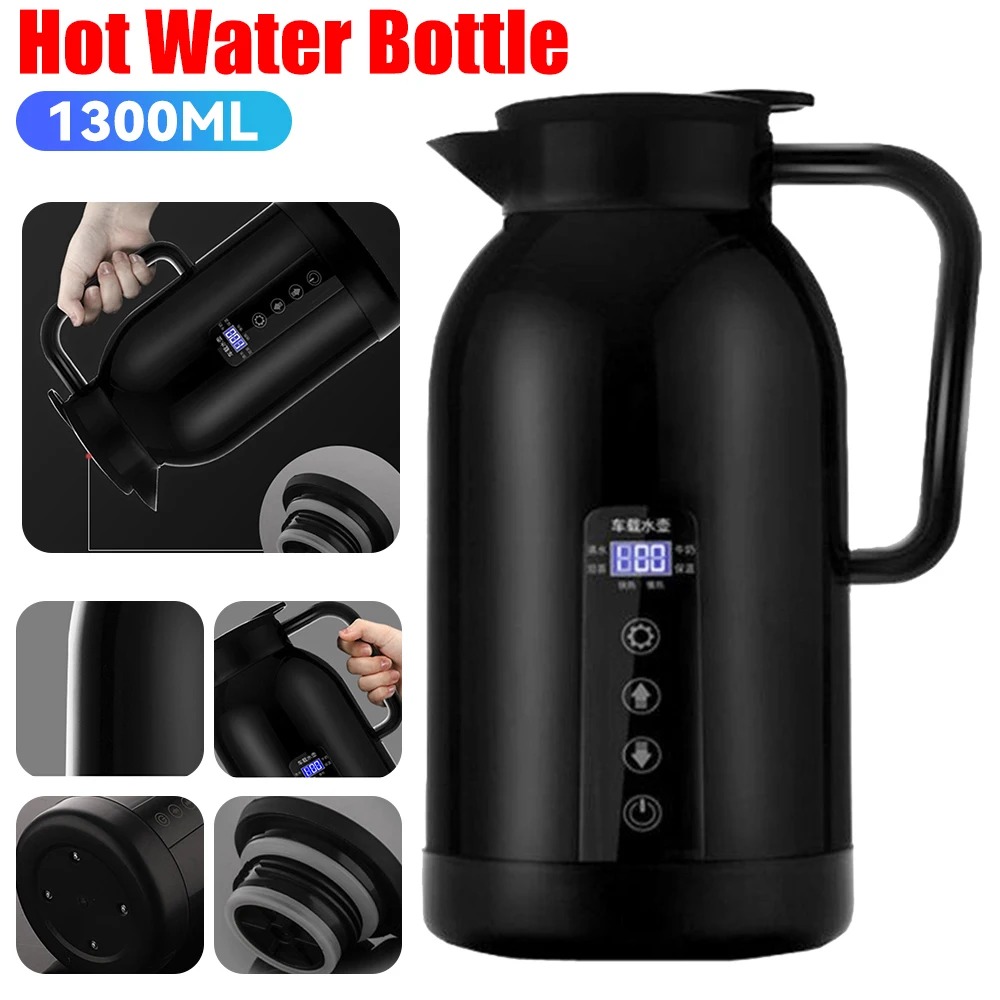 1300ML Car Portable Hot Water Bottle Temperature Digital Display Water Jug Outdoor 304 Stainless Steel Cup Large Capacity Mug