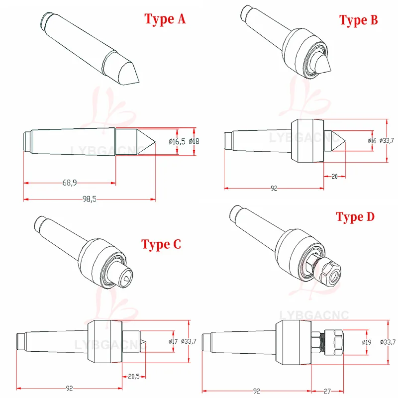LY MT2 Lathe Live Center CNC Activity Tailstock Tool for CNC Router Machine Cutter Metal Wood Lathe Turning Accessories