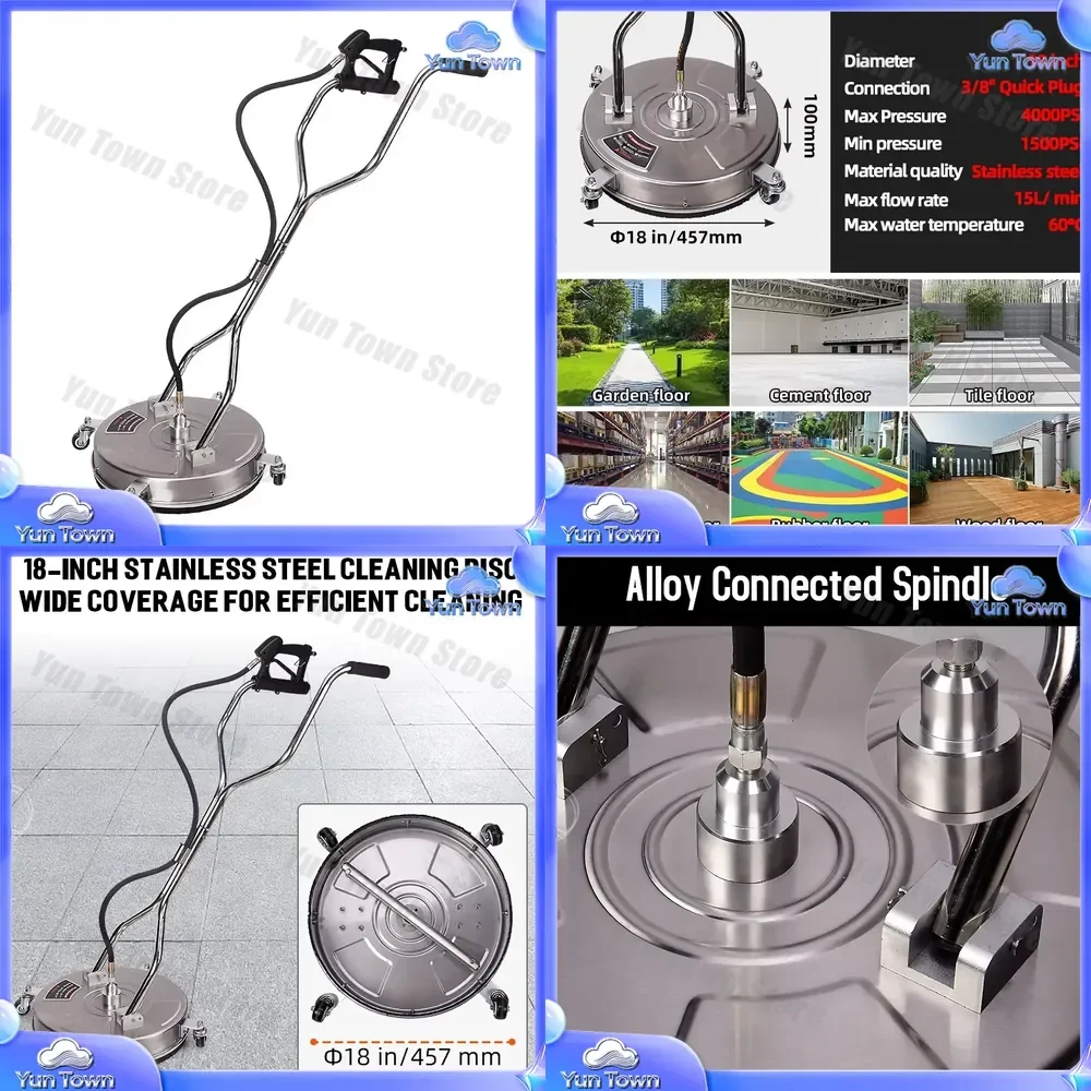 for 18 Inch High Pressure Surface Cleaner Push Wash Technology 4000 PSI Stainless Steel Industrial Outdoor Street Driveway