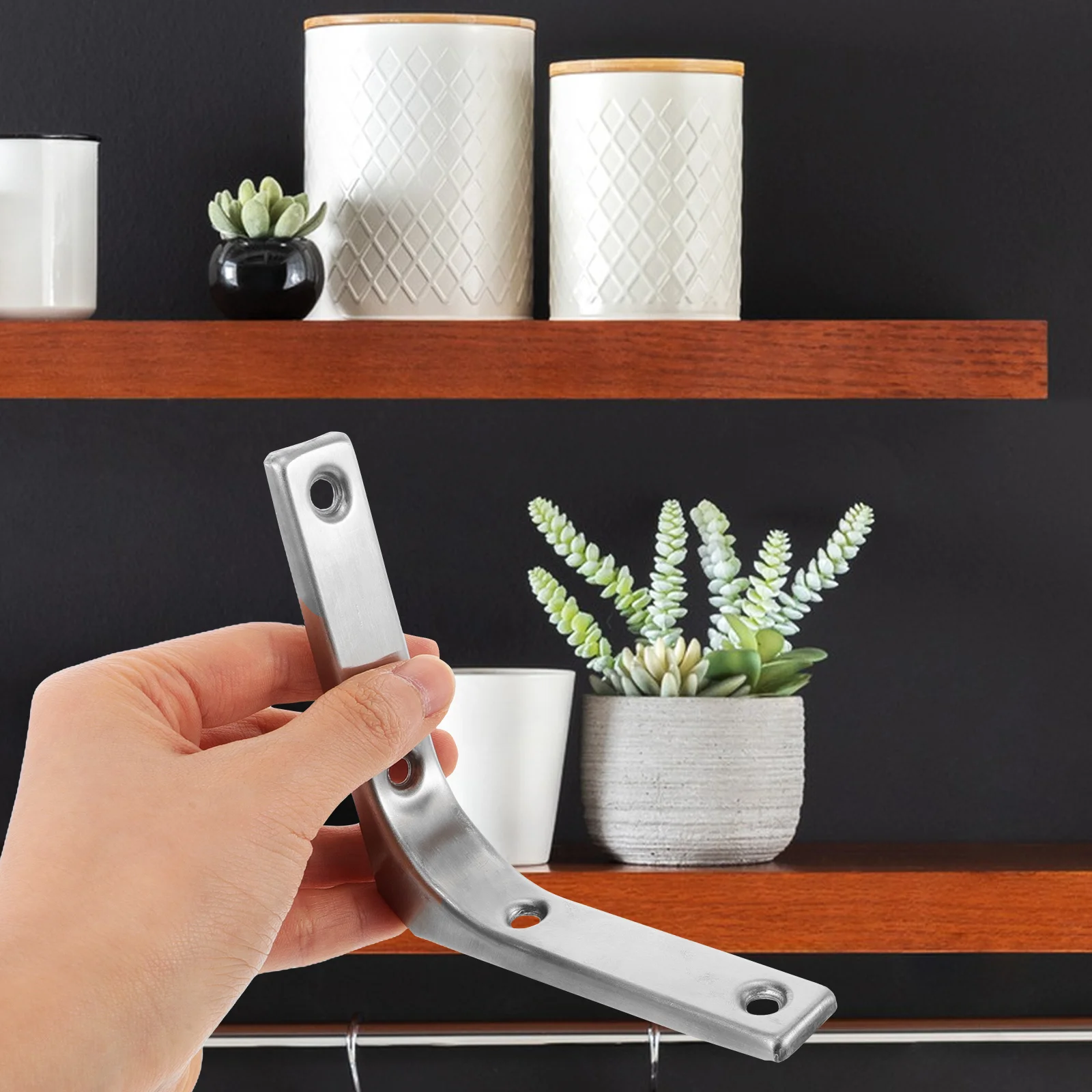 4Pcs Heavy Duty Stainless Steel Triangle Shelf Brackets Curved Design Multifunctional Wall Mounted Floating Shelves Home Office