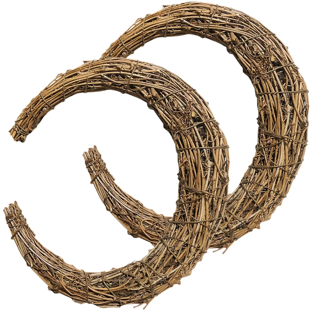 

2pcs Moon Shape Wall Decor 30cm Rattan Wreath Hand Woven Rings DIY Craft Home Garden Party Christmas Floral Ring Vine Branch