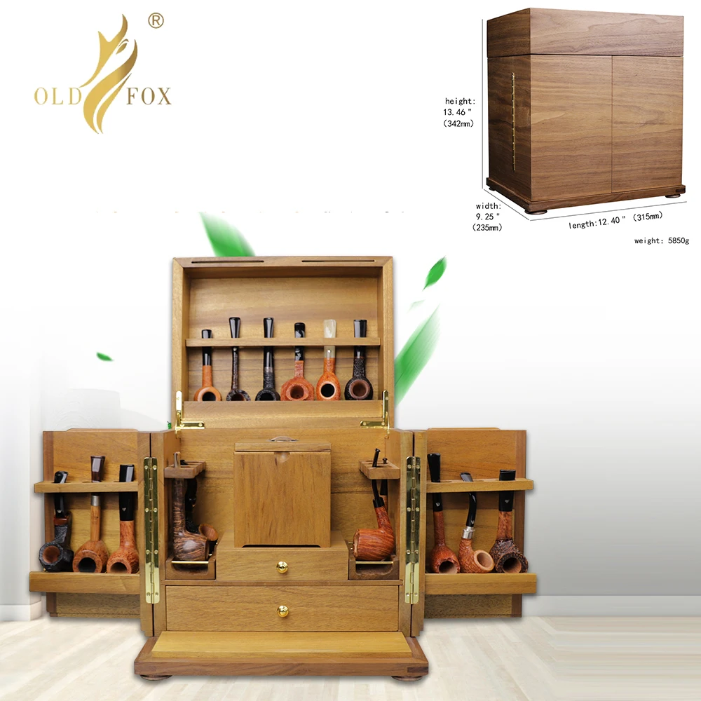 OLD FOX Pipe cabinet can hold 18 tobacco pipe , North American walnut solid wood pipe cabinet , for tobacco can pipe accessories